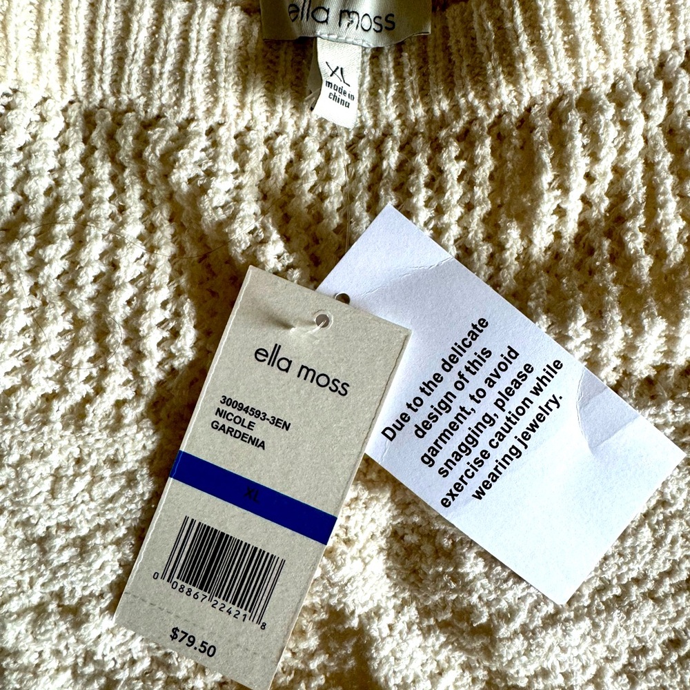 Ella Moss Knit top Tank beautiful ruffle sleeves Cream Size XL Juniors NWT